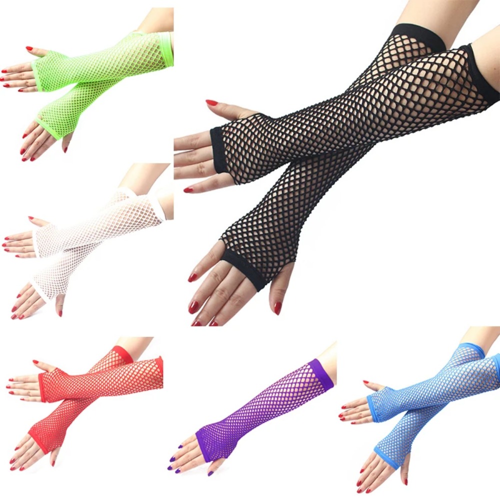 Fingerless Glove Knit - Neon Fishnet Uzun Parmaksız Eldiven Kadınlar